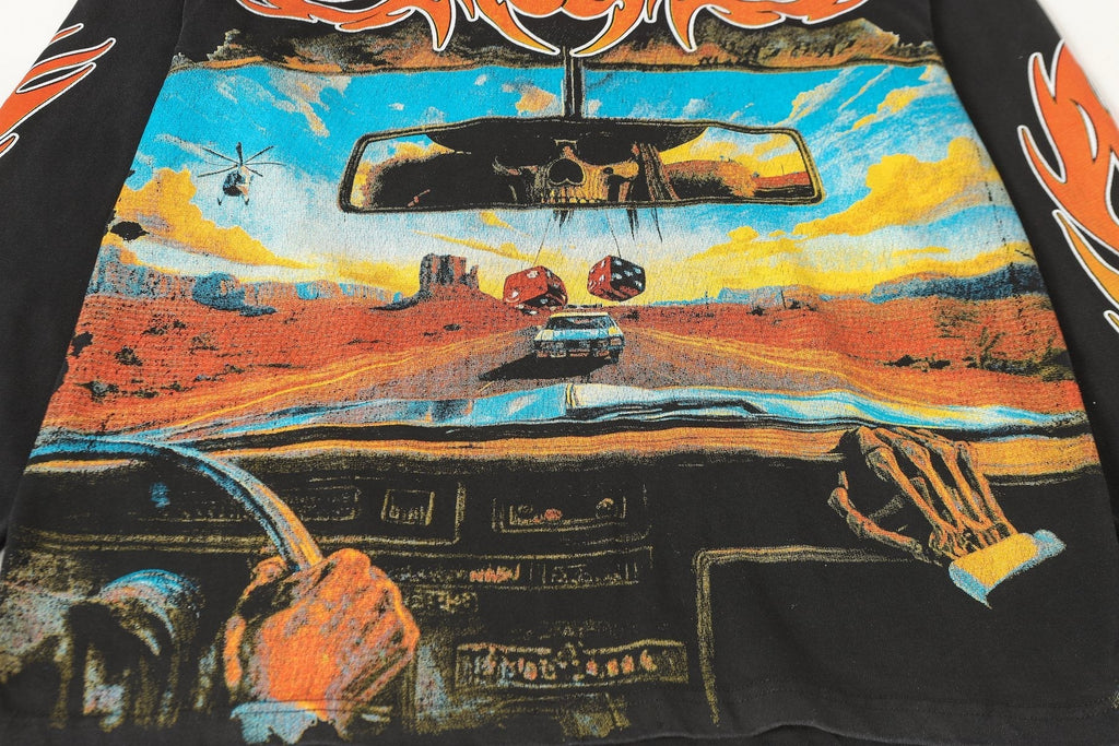 Godspeed Washed Black Flame Graphic Long-Sleeve T-Shirt — detail