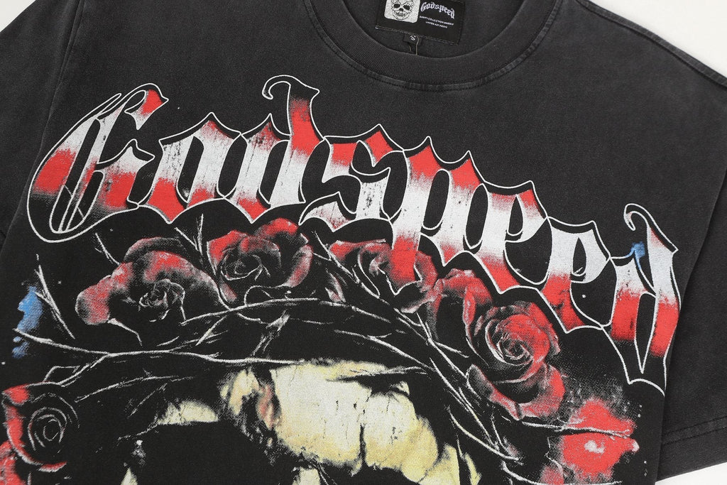 Godspeed Skull & Roses Graphic T-Shirt — detail