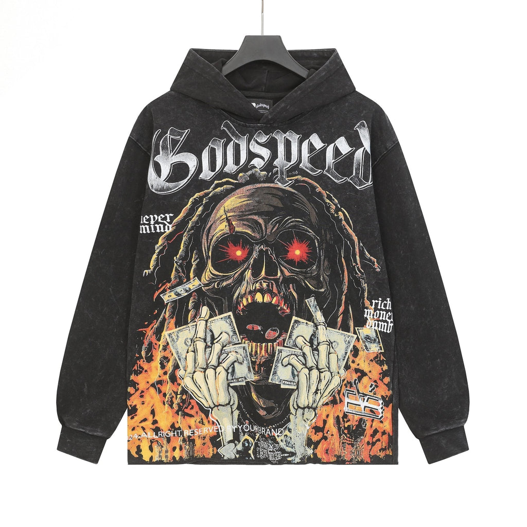 Godspeed Skull Graphic Acid Wash Hoodie — hero