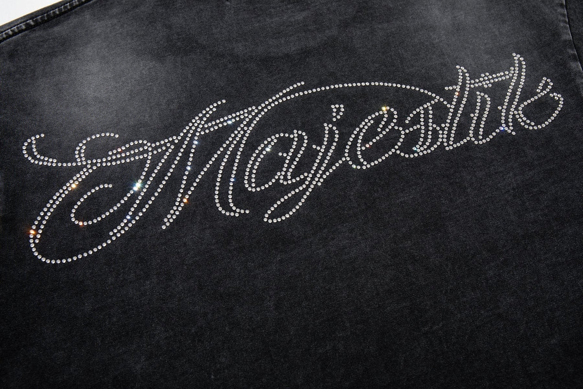 MAJESTIK Washed Black Astronaut Rose Graphic T-Shirt — detail
