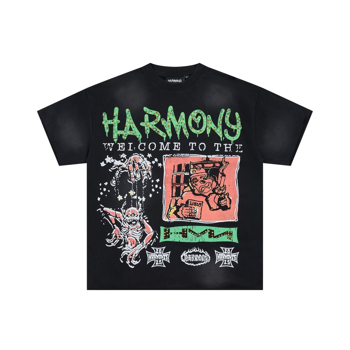 HARMONY Raw-Edge Graphic T-Shirt — front