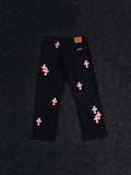 Chrome Hearts Pink Cross Patch Black Jeans — hero